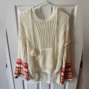 POL Cream Knit Hoodie with Multicolor Stripes
